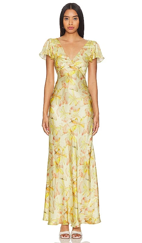 Selkie The Flutter Slip Dress in Yellow Silk unclassified dresses