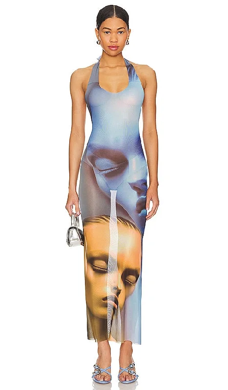 1XBLUE Haulter Dress in Blue Mesh unclassified dresses