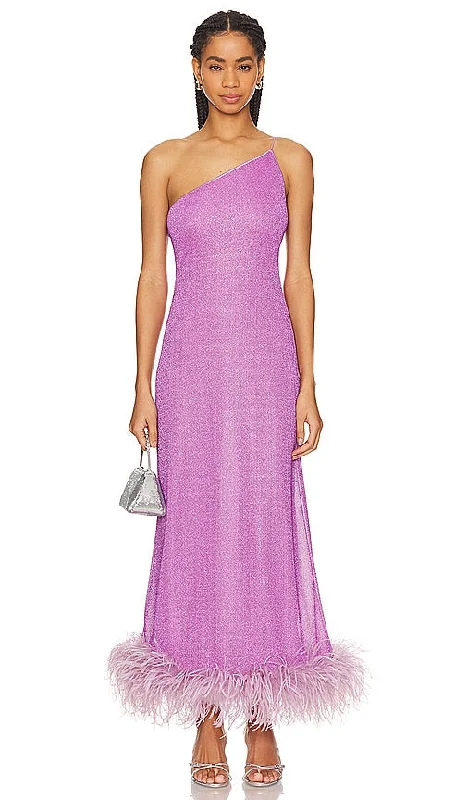 Oseree Lumiere Plumage One Shoulder Dress in Purple Cotton unclassified dresses