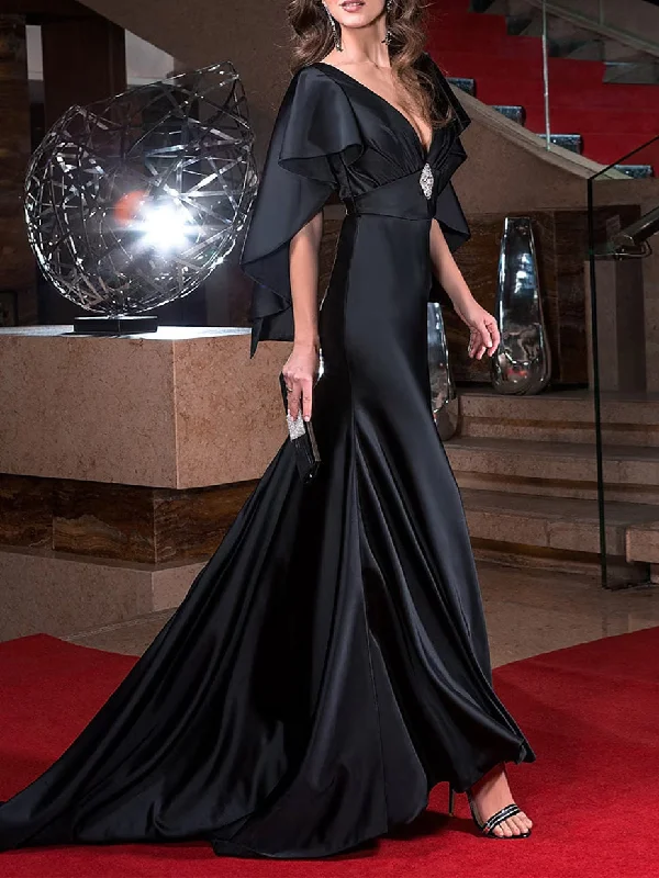 Mermaid/Trumpet  Plunging Neck Sweep/Brush Train Evening Dresses with Crystals Beaded unclassified dresses