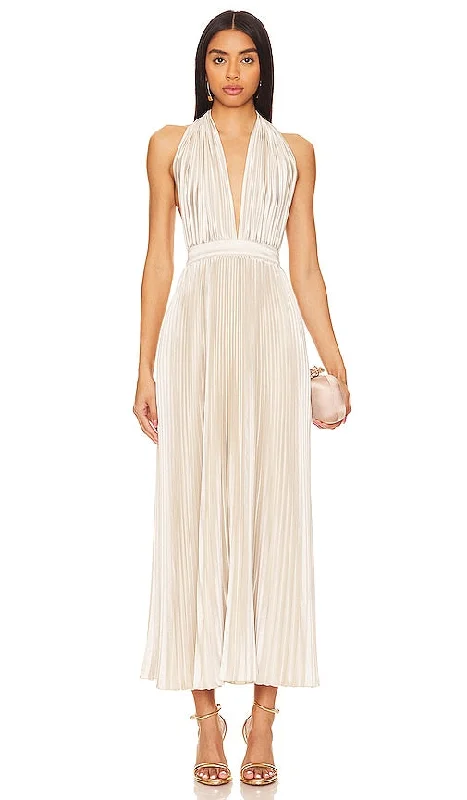 L'IDEE Moderniste Gown in Metallic Neutral Backless unclassified dresses