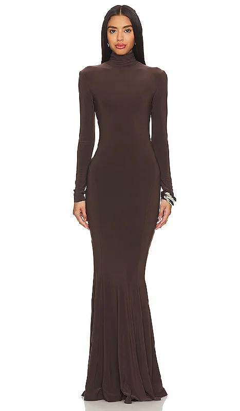 Norma Kamali x REVOLVE Fishtail Gown in Chocolate Knitted unclassified dresses