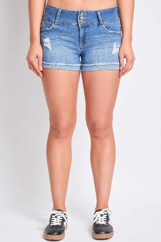 Wannabettabutt 3 Button Cuffed Shorts With Raw Edge , Pack Of 12 Fitted Side Tie Shorts