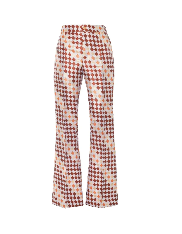 Kelly Brown Lionstooth Print Silk Jacquard Trousers Mesh Insert Cargo Shorts