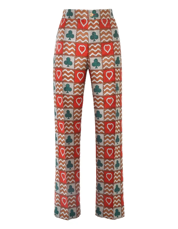 Hetty Red Green Patchwork Print Silk Jacquard Trousers Drawstring Tailored Shorts