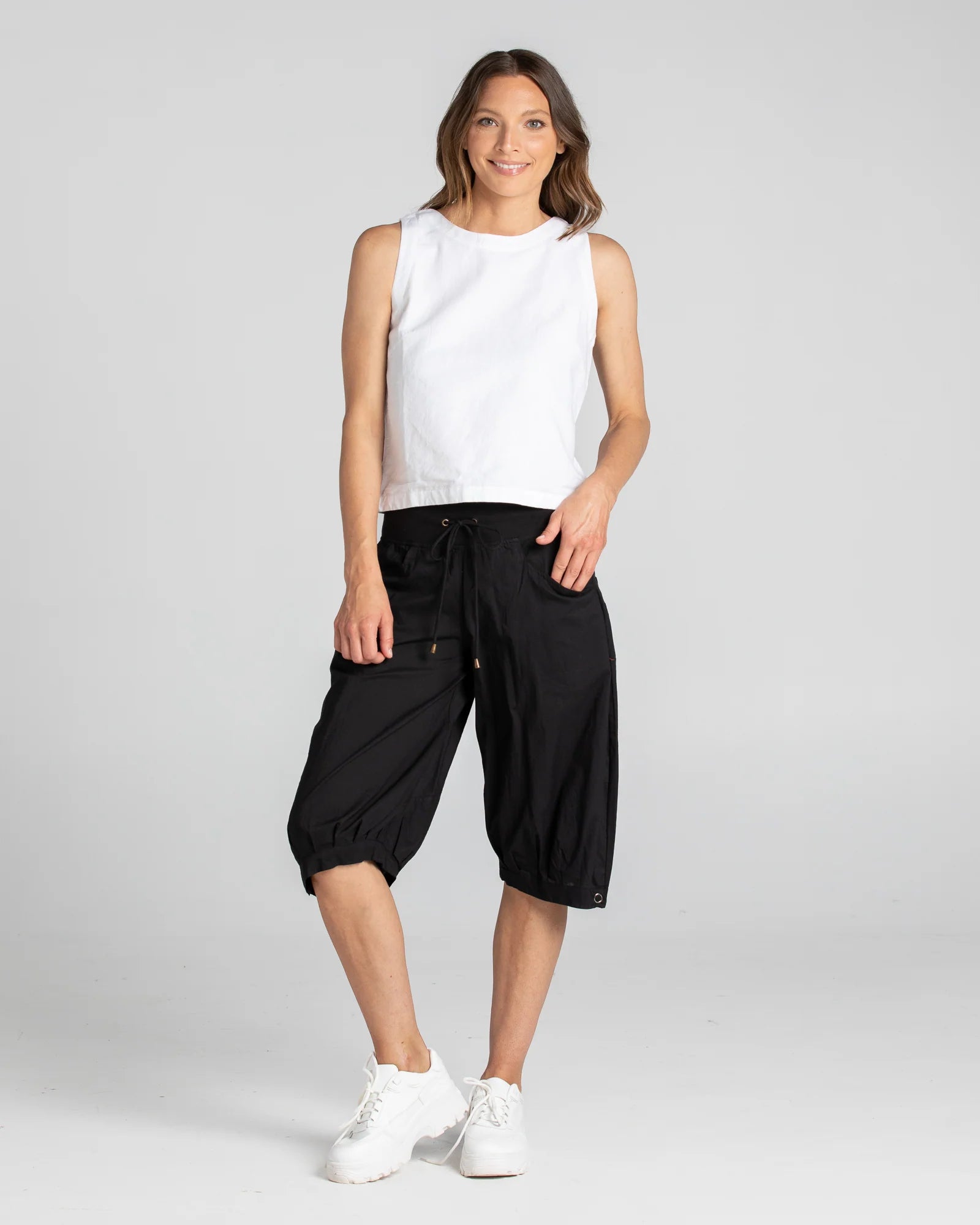 Jada Short Basic Black Cropped Lace-Up Shorts