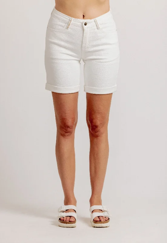 Pip Short -White Ruffled Waistband Shorts