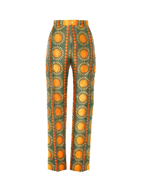 Hetty Green Sun Print Silk Jacquard Trousers Tropical Print Lounge Shorts