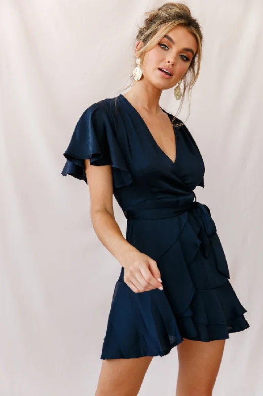 Cami Angel Sleeve Faux Wrap Dress Navy