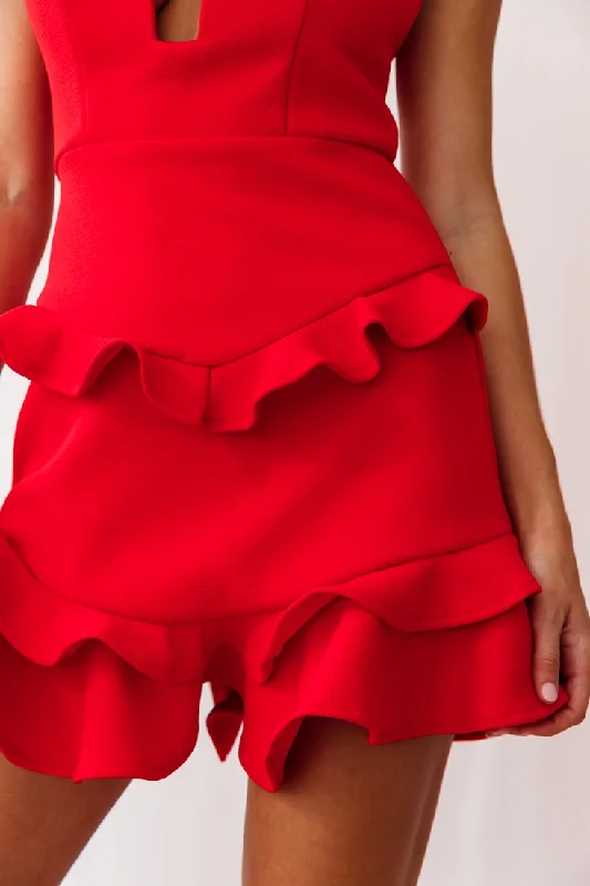 James Tiered Frill Mini Dress Red