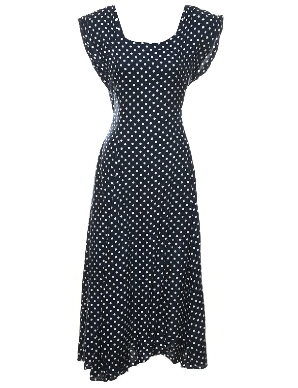 Navy Polka Dot  Dress - S