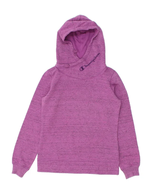 CHAMPION Womens Graphic Hoodie Jumper UK 6 XS Purple Flecked Cotton Thermal sweaters