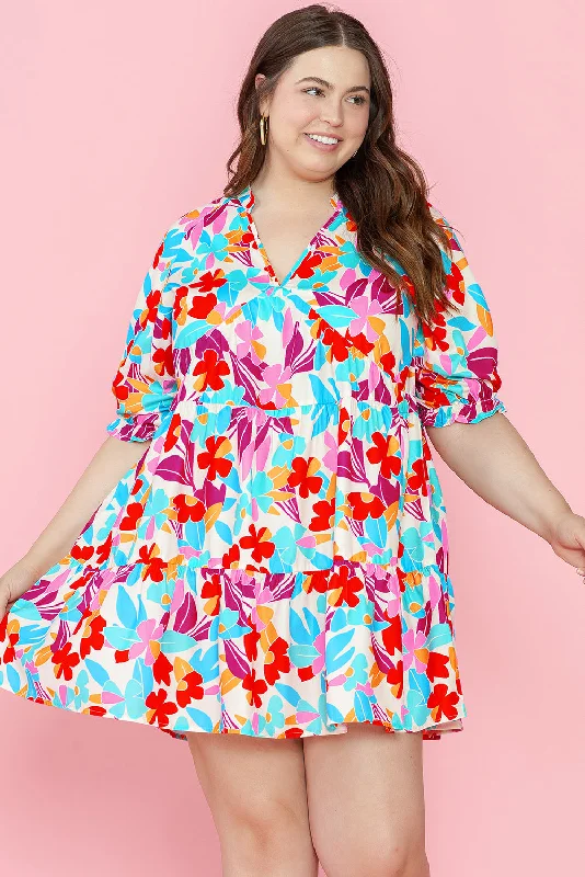 Floral Tiered V Neck Plus Dress Cheap mini dresses
