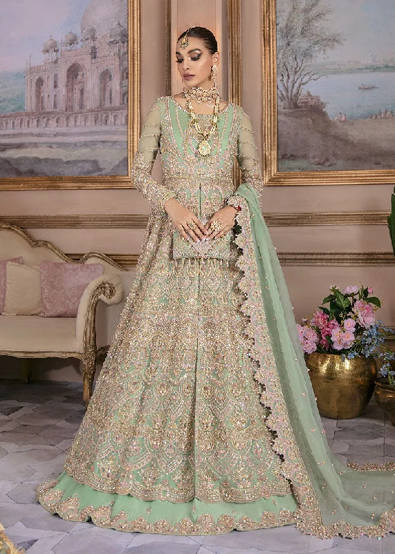Mint Lehenga With Front Open Gown Pakistani Wedding Dresses Soft Lace Gown